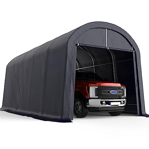 KING BIRD 12' x 20' Heavy Duty Round Style Carport for SUV, Full-Size Truck and Boat, Anti-Snow Car Canopy Outdoor Boat Shelter with Reinforced Ground Bars