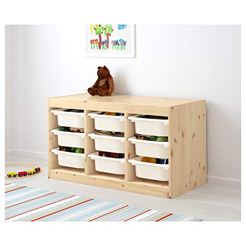 Ikea TROFAST storage combination with boxes, 93x44x52 cm, light white stained pine/white