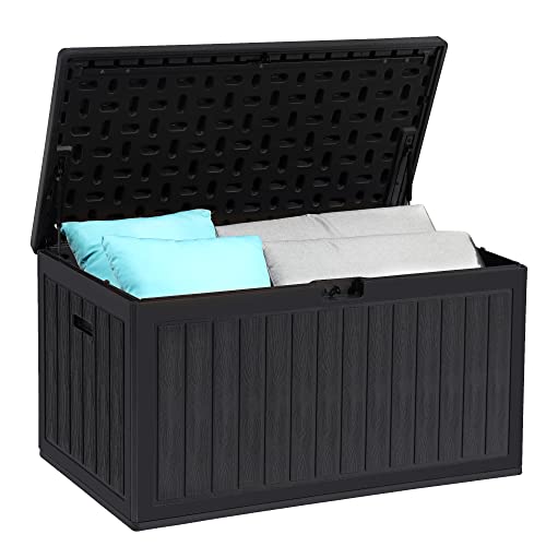 YITAHOME 90 Gallon Large Deck Box, Double-Wall Resin Outdoor Storage Boxes, Deck Storage for Patio Furniture, Cushions, Pool Float, Garden Tools, Lockable & Waterproof (Black)