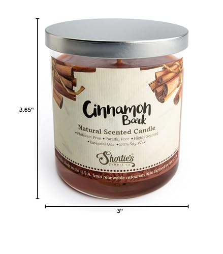 Cinnamon Bark Scented Natural Soy Candle, Essential Fragrance Oils, 100% Soy, Phthalate & Paraben Free, Clean Burning, 9 Oz.