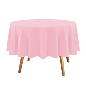 Childom Round Tablecloths,3 Pack 84 Inch Round Plastic Table Cloths Disposable Table Covers Pink Tablecloth for Indoor or Outdoor Parties Birthdays Weddings Holiday Dinner Anniversary Buffet Table