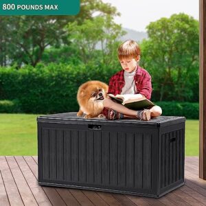 YITAHOME 90 Gallon Large Deck Box, Double-Wall Resin Outdoor Storage Boxes, Deck Storage for Patio Furniture, Cushions, Pool Float, Garden Tools, Lockable & Waterproof (Black)