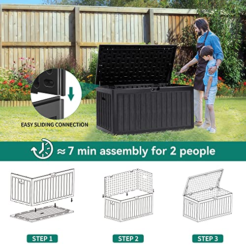 YITAHOME 90 Gallon Large Deck Box, Double-Wall Resin Outdoor Storage Boxes, Deck Storage for Patio Furniture, Cushions, Pool Float, Garden Tools, Lockable & Waterproof (Black)