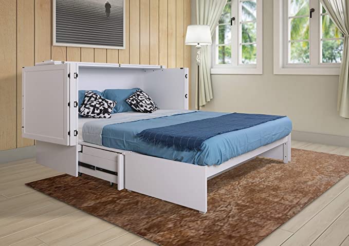 Mega Solutions Emurphybed Daily Delight Murphy Cabinet Chest Bed with Charging Station 8 Inch, Queen (White)