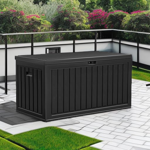 YITAHOME 90 Gallon Large Deck Box, Double-Wall Resin Outdoor Storage Boxes, Deck Storage for Patio Furniture, Cushions, Pool Float, Garden Tools, Lockable & Waterproof (Black)