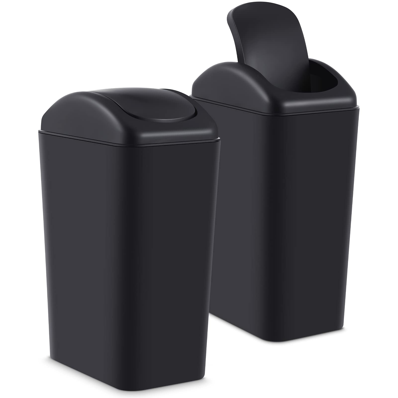 Hoolerry 2 Pcs 3 Gallon/12 Liter Small Trash Can Plastic Kitchen Garbage with Lid Small Trash Bin for Bathroom Office Bedroom Kitchen Waste Outdoor (Black)