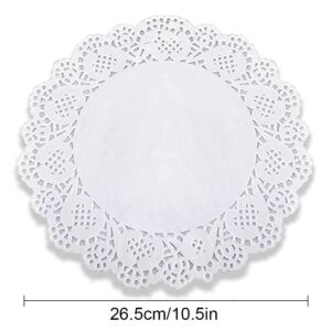 100PCS White Lace Paper Doilies for Wedding, Birthday, Cakes, Desserts, Light Brown Doilies for Food, Formal Events（10.5 inch Round ）