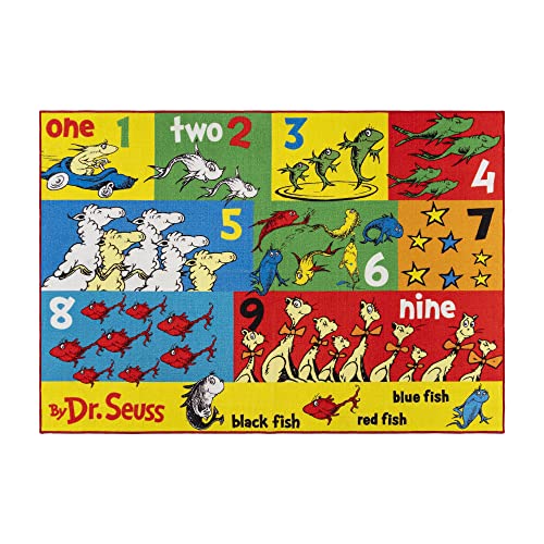 Gertmenian Kids Playroom & Game Room Carpet | Dr. Seuss Rug | Children’s Novelty Bedroom Decor, Classroom Learning Carpet | One Fish Two Fish Multi-Color, 5x7 Standard, 48294