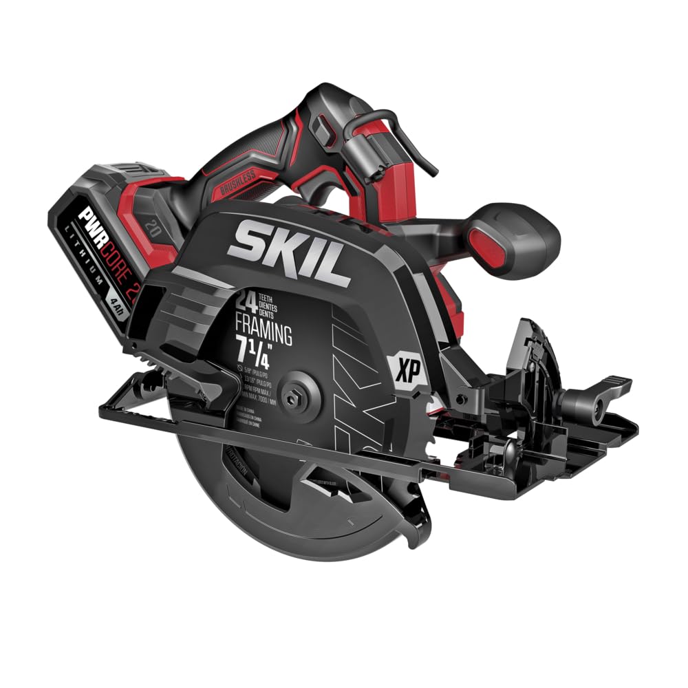 SKIL PWR CORE 20 Brushless 20V 7-1/4" 5300 RPM, Circular Saw Kit Including 4.0Ah Lithium Battery and Quick Charger-CR5440B-10