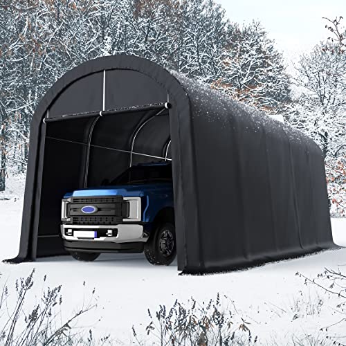 KING BIRD 12' x 20' Heavy Duty Round Style Carport for SUV, Full-Size Truck and Boat, Anti-Snow Car Canopy Outdoor Boat Shelter with Reinforced Ground Bars