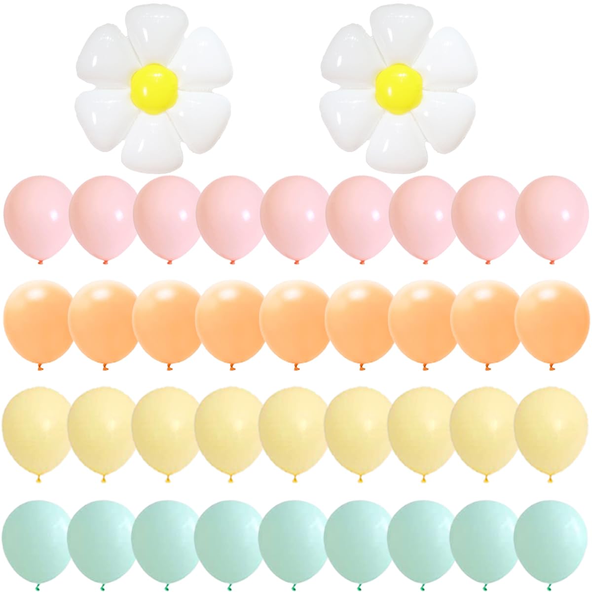 Pink，Yellow, Green, Orange Balloons Garland 12inch 10inch 5inch Pastel Balloons with Daisy Foil Balloons for Sunflower Daisy Birthday Wedding Bridal Shower Baby Shower Bachelorette Party