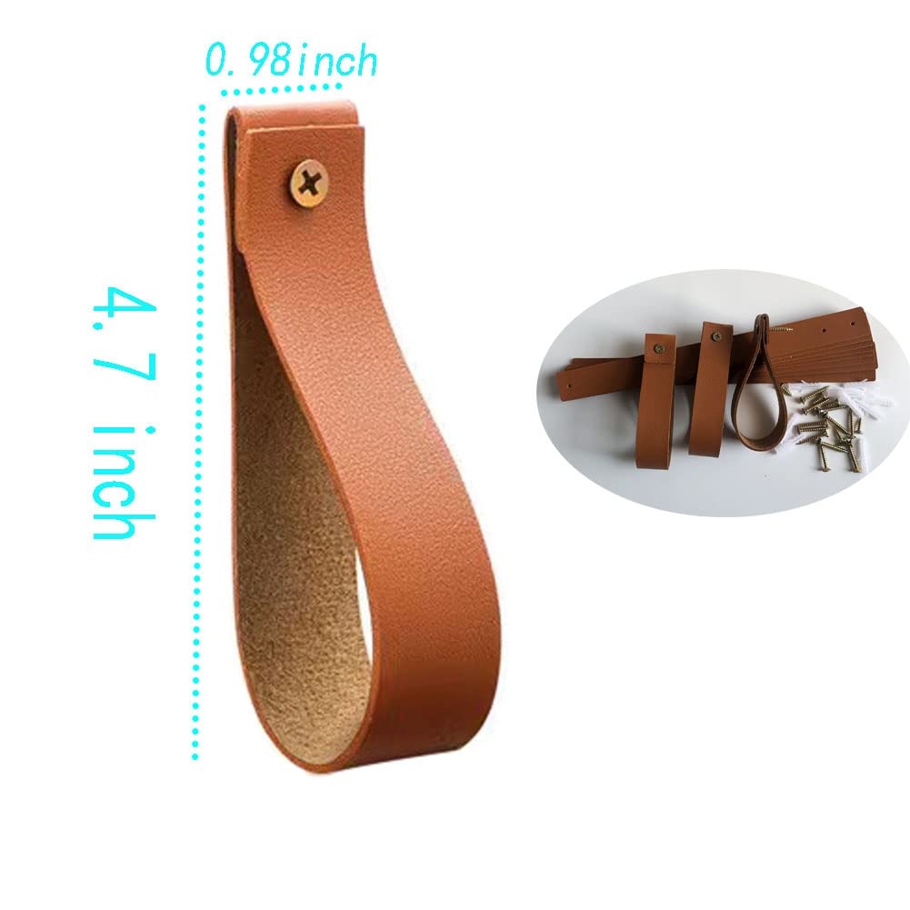 Sutfmwe PU Leather Wall Hooks, Leather Curtain Rod Holder, Faux Leather Straps for Wall Hanging Boho Pole Wall Blanket Towel Wall Decor Oar Horizontal Paddle Display Strap Hangers DIY 6 Pcs (Brown 6)