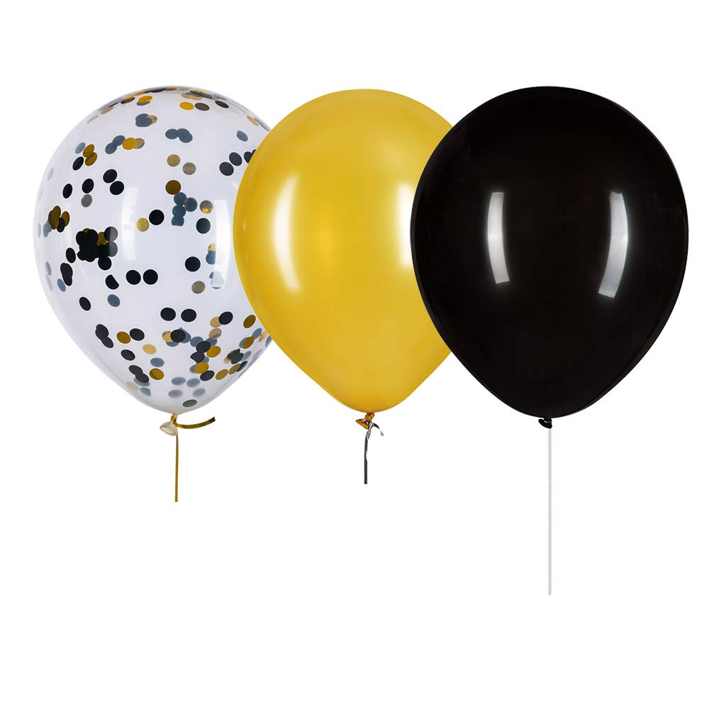 Gold and Black Balloons - Black and Gold Confetti Balloons– Pack of 50 for Weddings Birthdays Bridal Decorations Party Decorations 3 Style, 12 Inch