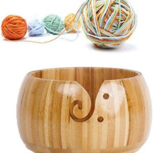 Wooden Knitting Bowl Handmade Needle and Thread Yarn Ball Storage Bowl Craft Knitting,Wool Knitting Storage Bowl for Knitting and Crochet (Varnish Pine)