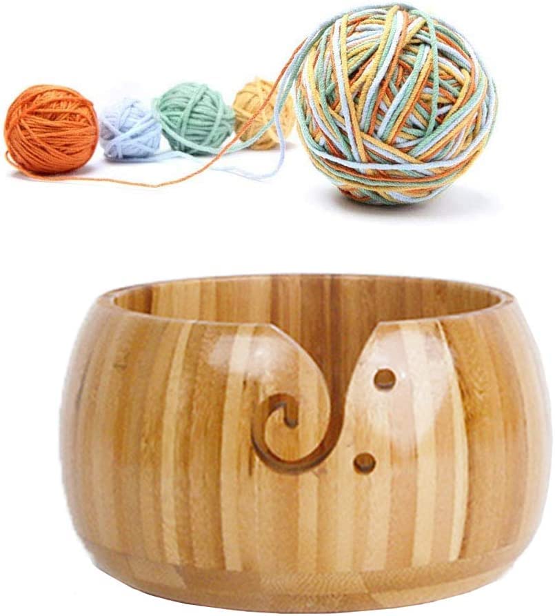 Wooden Knitting Bowl Handmade Needle and Thread Yarn Ball Storage Bowl Craft Knitting,Wool Knitting Storage Bowl for Knitting and Crochet (Varnish Pine)