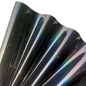 11.8"x53" holographic faux leather fabric, mirror reflective vinyl for diy hair bows bags sewing crafts (black)