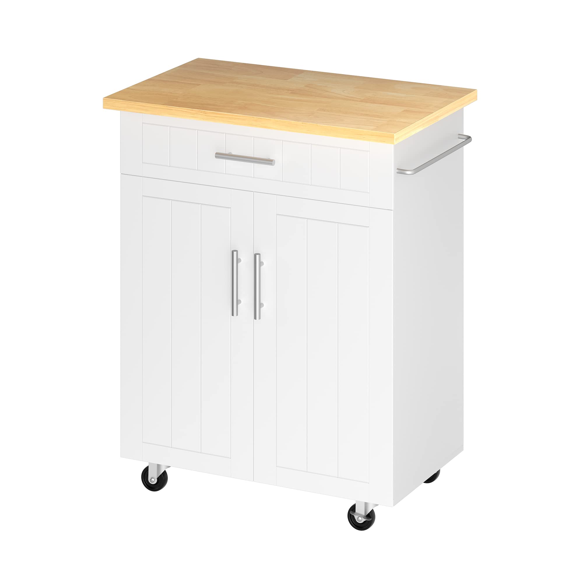 JY QAQA 26" Kitchen Island on Wheels with Storage Cabinet Kitchen Cart Cabinet with Shelves, Cart Handle for Towel Rack or Free Mobility, Portable Islands for Kitchen,White