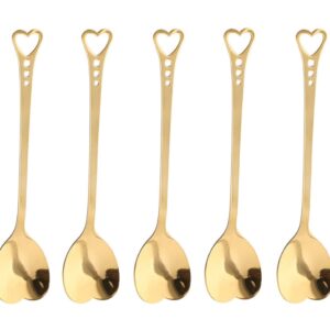 10-Piece Heart-Shaped Stainless Steel Dessert Spoon Set for Home, Restaurant, Cafe, and Bar - Elegant Design, Multi-Functional Usage, and Durable Quality Gold