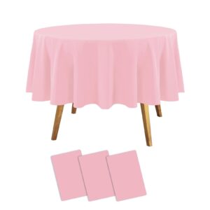 childom round tablecloths,3 pack 84 inch round plastic table cloths disposable table covers pink tablecloth for indoor or outdoor parties birthdays weddings holiday dinner anniversary buffet table