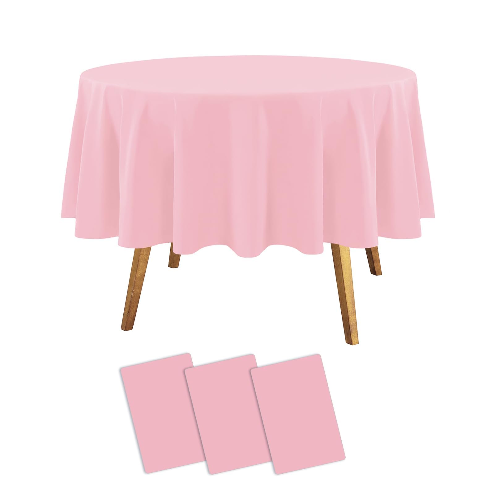 Childom Round Tablecloths,3 Pack 84 Inch Round Plastic Table Cloths Disposable Table Covers Pink Tablecloth for Indoor or Outdoor Parties Birthdays Weddings Holiday Dinner Anniversary Buffet Table