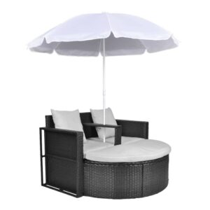 QZZCED Patio Bed with Parasol,Pool Lounge Chairs,Outdoor Chaise Lounge,Patio Lounge Chair,Outdoor Furniture,Outdoor Garden Chair,for Pool Side,Balcony,Beach,Yard,Black Poly Rattan