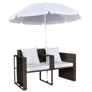 QZZCED Patio Bed with Parasol,Pool Lounge Chairs,Outdoor Chaise Lounge,Patio Lounge Chair,Outdoor Furniture,Outdoor Garden Chair,for Pool Side,Balcony,Beach,Yard, Brown Poly Rattan