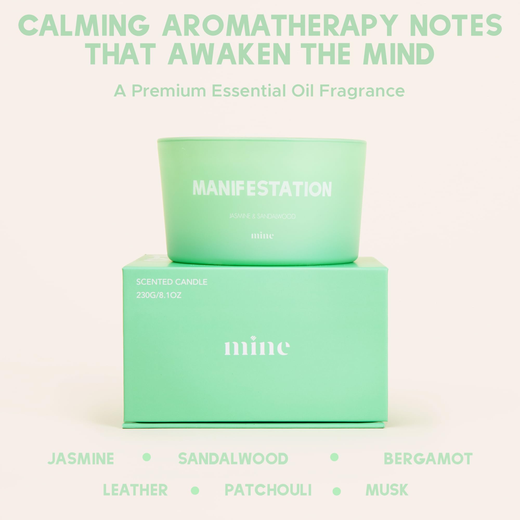 Manifestation Candle - Jasmine and Sandalwood Scented - Healing Meditation Candle for Women - Luxury Aromatherapy - 3 Wick 8 Ounce Natural Soy Wax Candle - Premium Gift Box