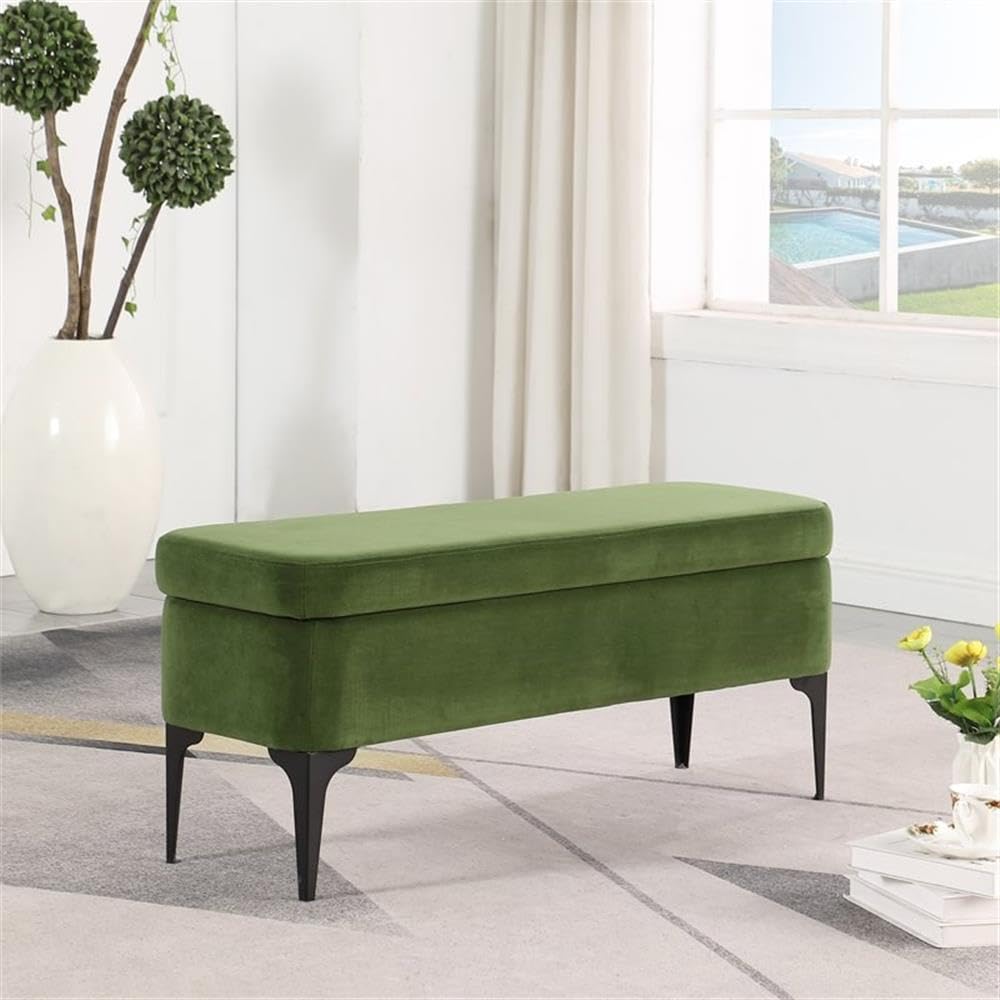 HomePop Upholstered Storage Bench with Metal Leg Home Décor|Bench with Storage for Living Room & Entryway - Green Velvet