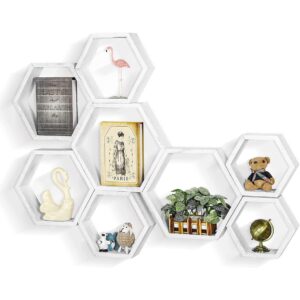 overstock wall mounted hexagon floating shelves 8 pcs - white