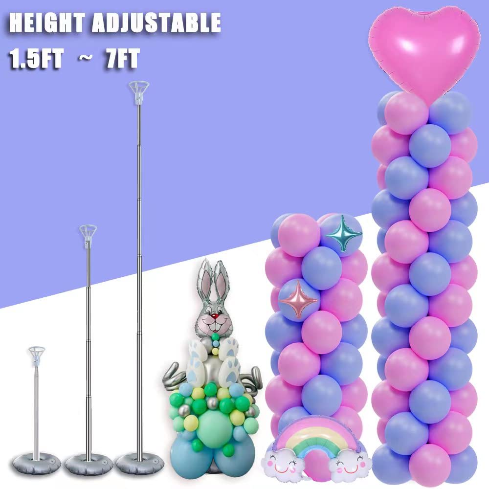 DECOJOY Balloon Columns Stand Set of 4, 7 Feet Telescoping Balloon Arches Stands with Bases for Floor, Height Adjustable Metal Balloon Tower Pillar Kits for Graduation, Birthday, Baby Shower