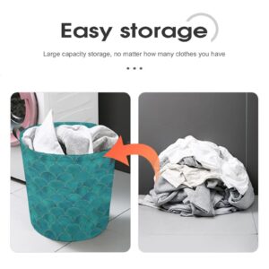 KiuLoam Japanese Teal Mermaid Fish Scale Laundry Baskets, Large Storage Basket Collapsible Organizer Bin Laundry Hamper for Nursery Clothes Toys