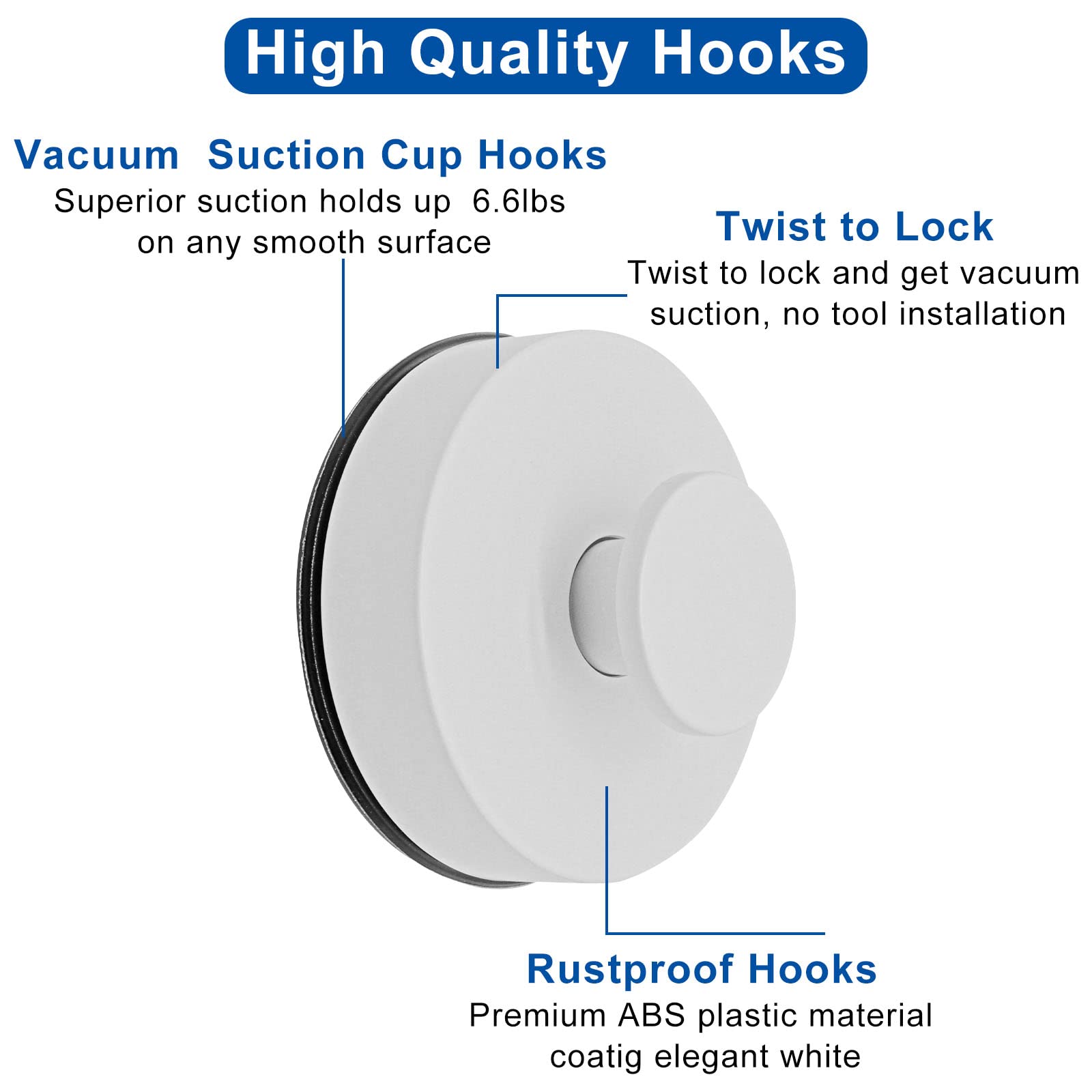 YuGtcen Suction Cup Hooks for Shower, 2pcs Vacuum Shower Hooks for Inside Shower Waterproof Removable Suction Hooks for Bathroom Wall Glass Tile Kitchen Mirror, to Hang Towel Loofah Bathrobe (White)