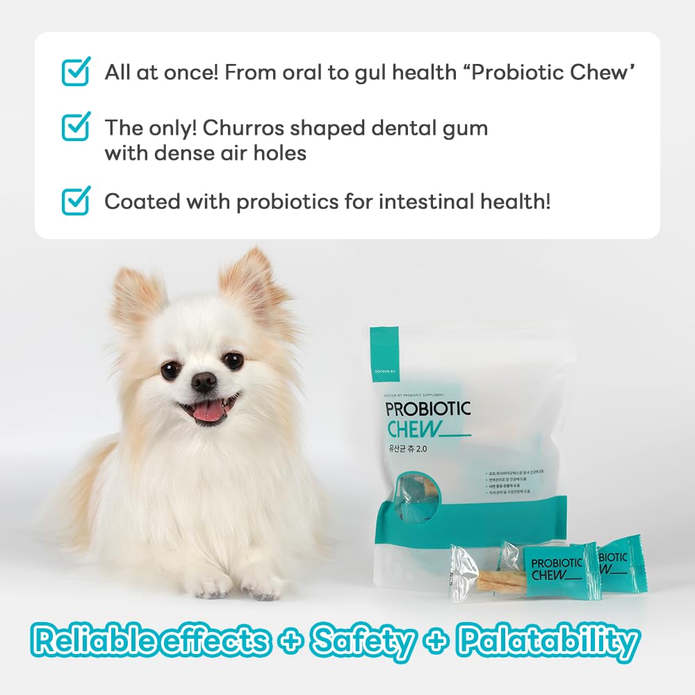 DOCTOR BY Probiotic Chew, Dental Dog Treats with Probiotic Supplement for Small/Medium Dogs – Freshens Breath, Supports Digestive Health (4.6oz, 10 Packs) (Duck) (Probiotics)