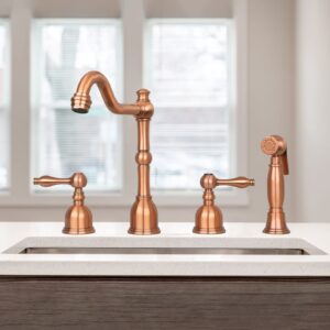 two-handles copper widespread kitchen faucet with side sprayer - 8.3 * 9.8"