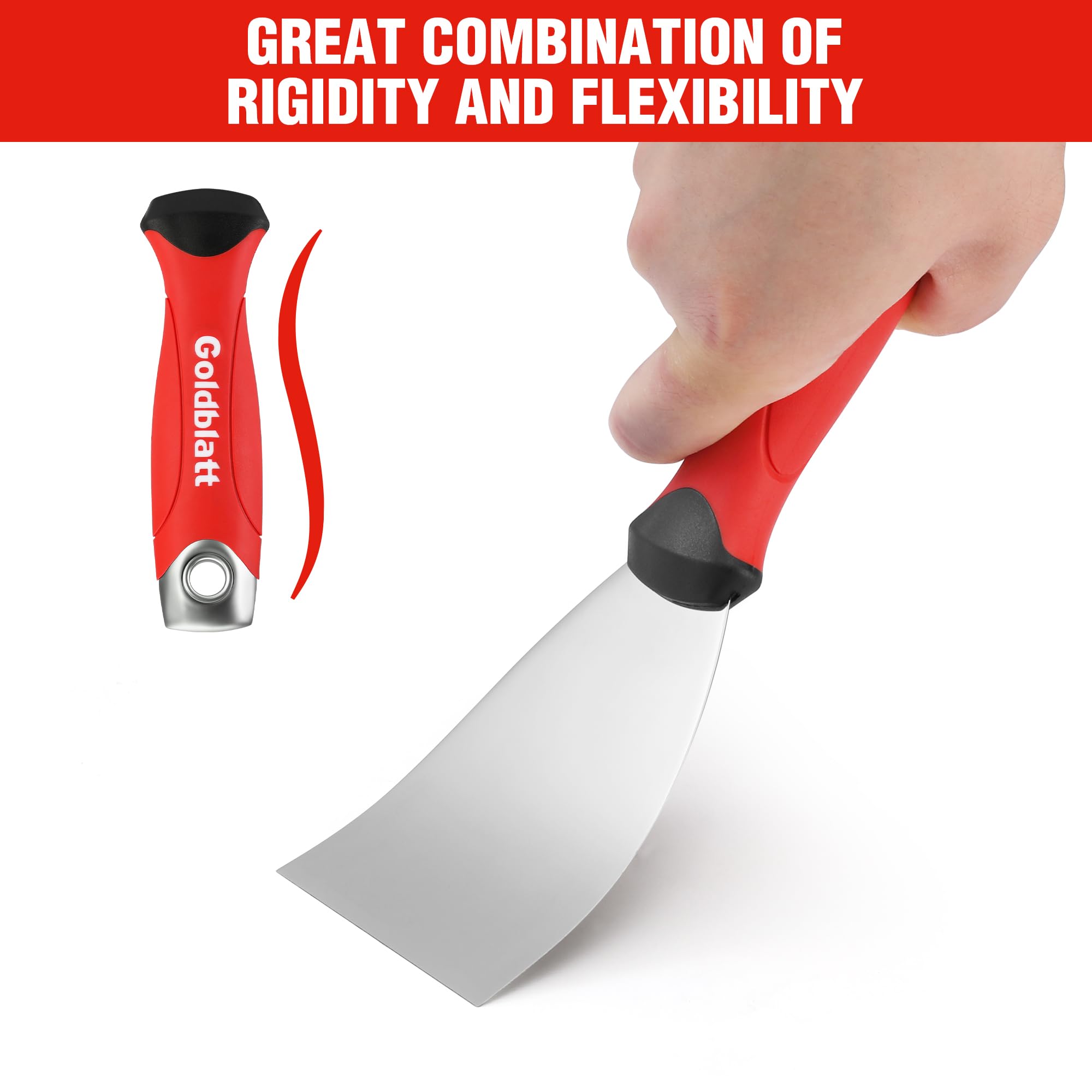 Goldblatt 3" Putty Knife, Stainless Steel Scraping Paint, Putty Knife Scraper with Hammer End, Soft Grip, Perfect for Drywall Repairing and Finishing