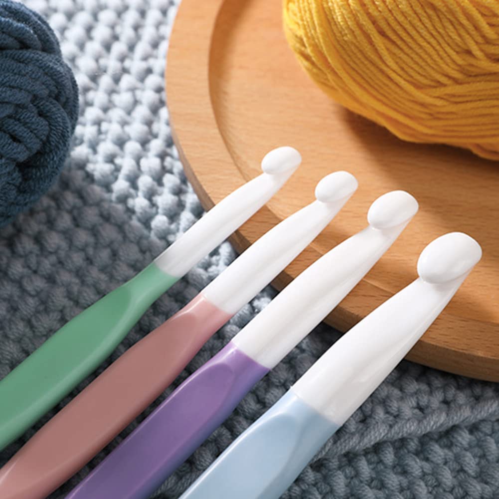 Large Sizes Crochet Hooks 4 pcs Long Crochet Needles Set QLRFFLJOY 8mm 10mm 12mm 15mm Rubber Handle Crochet Hook DIY Yarn Weaving Tools for Knitting Blankets, Shawl and Carpet