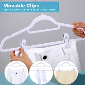 Jadive 80 Pcs Velvet Hangers Clips Strong Fingers Clips Bulk Non Slip Velvet Pants Hangers Clips Baby Hanger Clips Kids Flocked Velvet Clothes Pins for Baby Clothes, Thin Velvet Hangers (White)