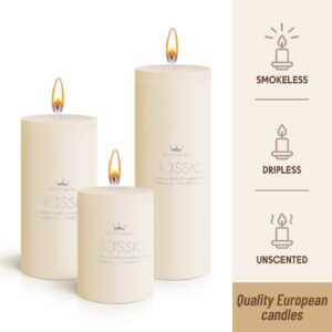 Sumind Set of 12 Poured Pillar Candles 3"x 4", 6", 8" Dripless Unscented Candle Long Clean Burning Rustic Country Style for Wedding, Christmas, Home Decor, Relaxation, All Occasions(Ivory White)