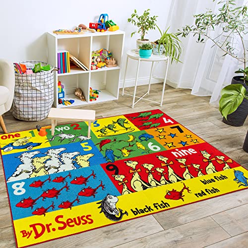 Gertmenian Kids Playroom & Game Room Carpet | Dr. Seuss Rug | Children’s Novelty Bedroom Decor, Classroom Learning Carpet | One Fish Two Fish Multi-Color, 5x7 Standard, 48294