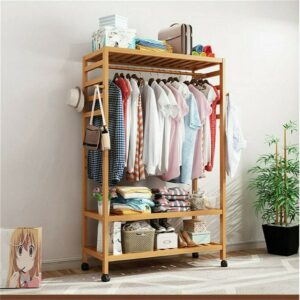 Overstock Rolling Clothes Garment Racks Bamboo Hanging Stand