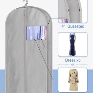 KIMBORA 60" Dress Garment Bags for Storage and Travel, Gusseted Hanging Clothes Bags for Closet Storage with Handles for Long Gowns, Coats（3 Packs,Gray）