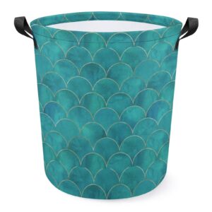 kiuloam japanese teal mermaid fish scale laundry baskets, large storage basket collapsible organizer bin laundry hamper for nursery clothes toys