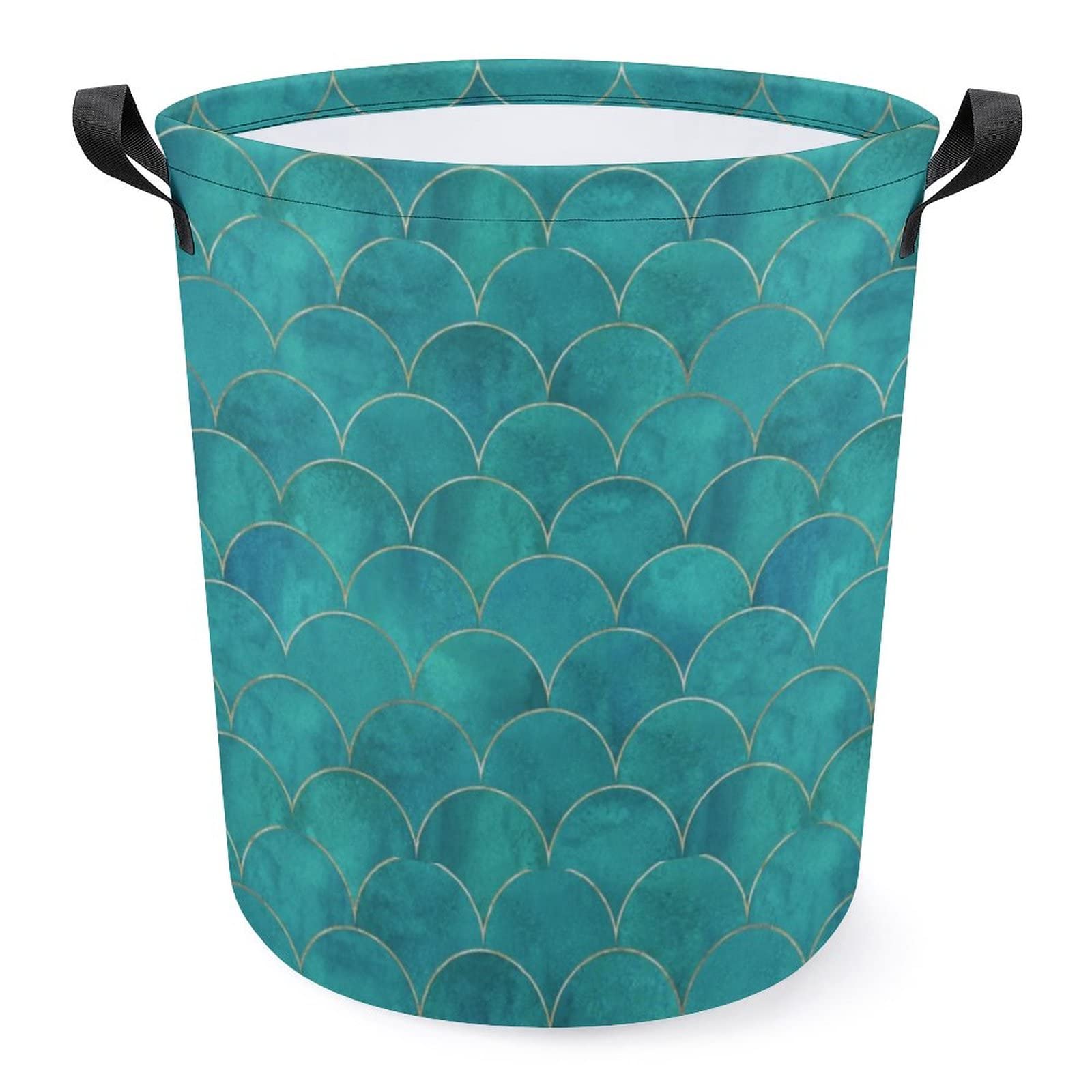 KiuLoam Japanese Teal Mermaid Fish Scale Laundry Baskets, Large Storage Basket Collapsible Organizer Bin Laundry Hamper for Nursery Clothes Toys