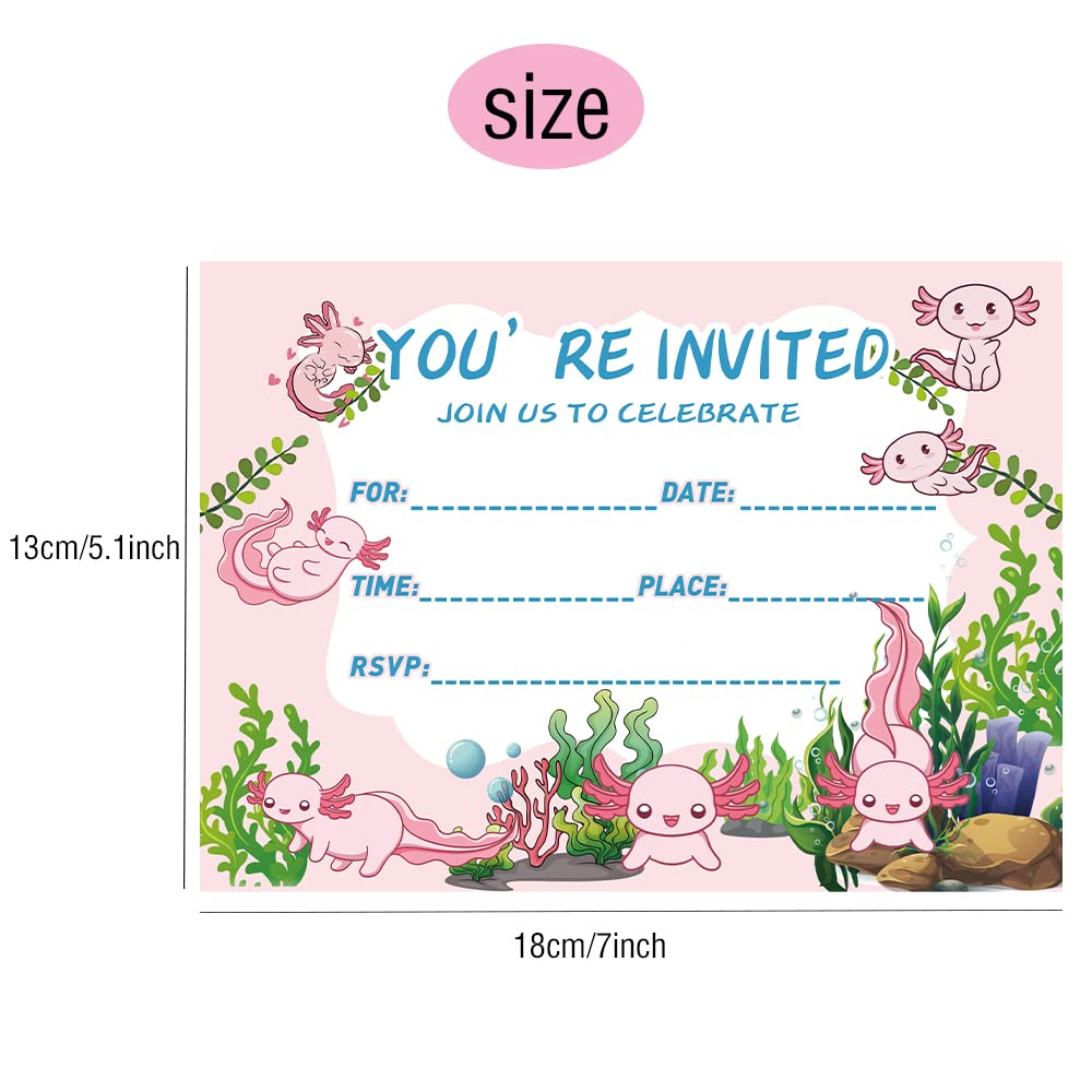 UOKRANH 16PCS Axolotl Birthday Invitation Cards 16PCS Animal Anime Postcard Styles 5x7 inches Invitations With Axolotl Graffiti Birthday Party Invite Card Supplies for Children（Envelope Included）