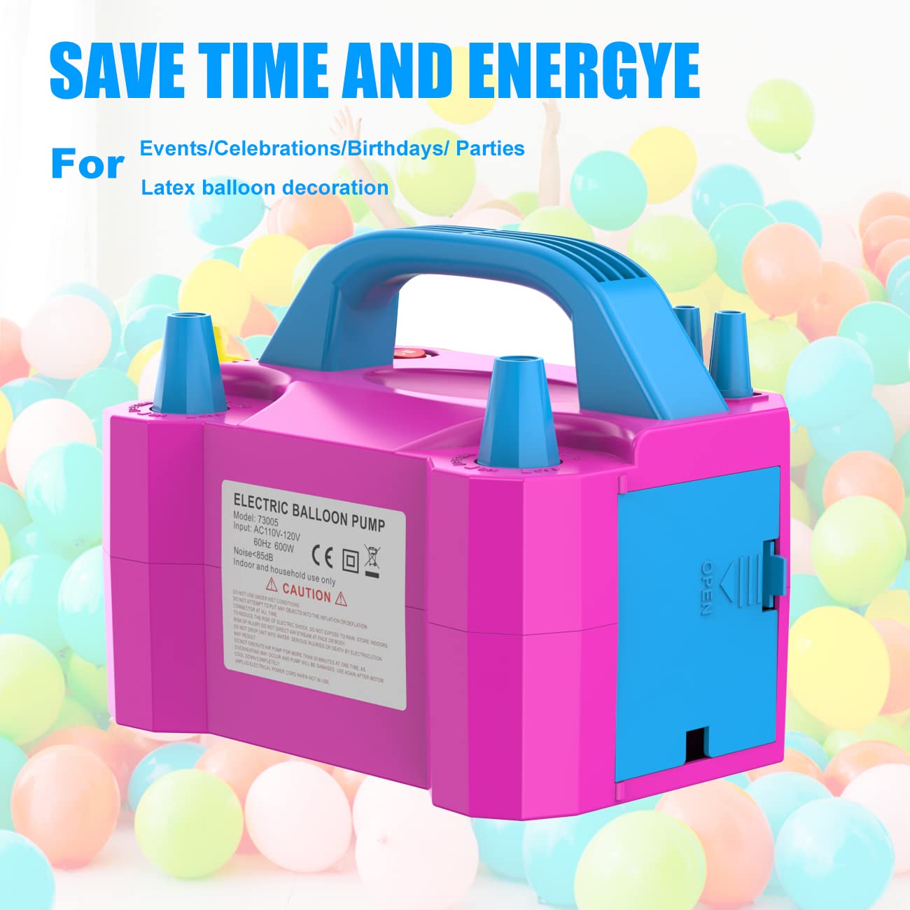 LANGXUN Portable High Power Electric Balloon Pump, Two Nozzle 110V 600W Air Blower Electric Ballon Inflator Pump for Party Latex Balloon Decoration Supplies