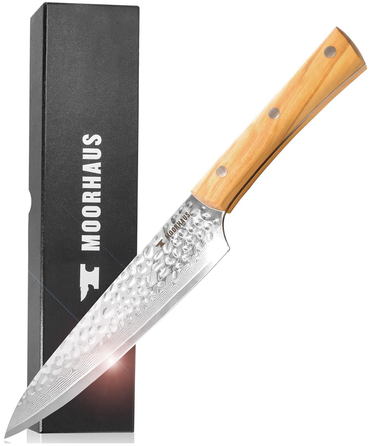 Moorhaus 8" Kitchen Knife, Stainless Damascus Steel 67 Layer - Razor Sharp, Superb Edge Retention, Stain & Corrosion Resistant Chefs Knives