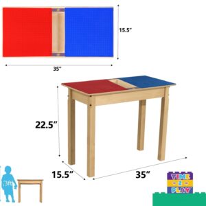 Contender Time-2-Play Kids Activity Play Table, Compatible with Lego Bricks, Extra Sturdy Birch Plywood, 35" W X 15.5" D, Red & Blue, 22" Legs for Ages 6-9