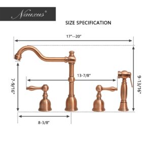 Two-Handles Copper Widespread Kitchen Faucet with Side Sprayer - 8.3 * 9.8"