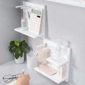 Wall Floating Shelves White 2 Pack Self Adhesive Wall Shelves Bathroom Makeup Wall Organizer Wall décor Wall Mounted Plastic Storage Bins Shelf (White)