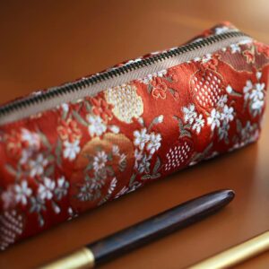 PurpleWillow Embroidered Small pencil case, pencil pouch,Portable Pencil Bag,Cosmetic Bag Coin Pouch,Office Stationery Organizer, woman,Adult (Orange-red)